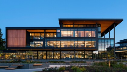 Obraz premium Modern office building at dusk