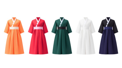 Collection of Colorful Traditional Dresses in Various Styles and Designs Displayed Against a Transparent Background