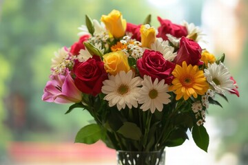 Bright colorful flower bouquet in soft light