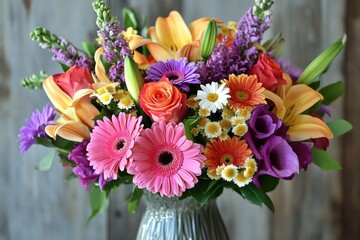 Fototapeta premium Vibrant bouquet with pink and yellow flowers