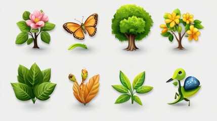 Colorful botanical illustrations of flora and fauna.
