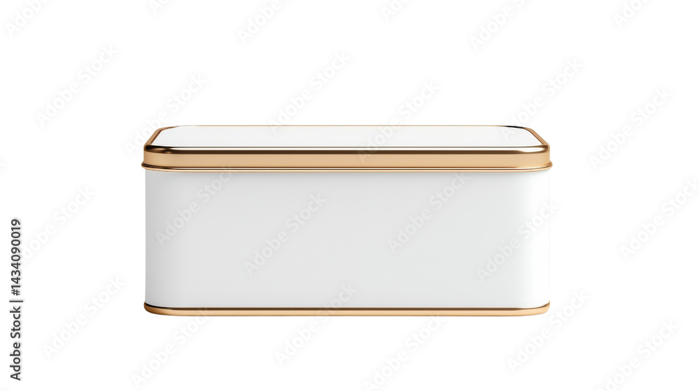 Poster elegant rectangular white container with golden edges on transparent background