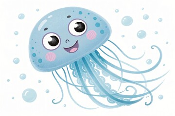 Adorable Cartoon Jellyfish Illustration Cute Ocean Animal Underwater Scene Happy Sea Creature Kids