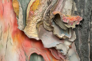 Layered, colorful textures of peeling, organic forms.
