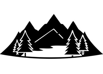 Creative Black Silhouette of Mountains and Fir Trees | Camping Adventure Wildlife Landscape Icon Vector Illustration
