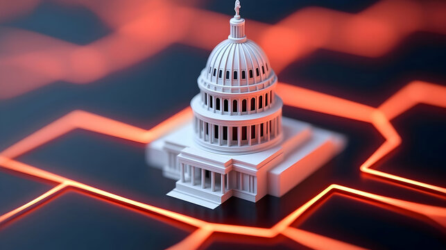 White 3D Capitol Building Model on Red Hexagon Network