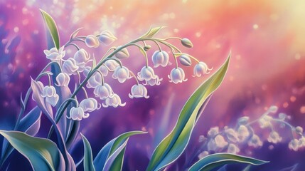 A beautiful depiction of delicate lilies in a vibrant sunset scene.