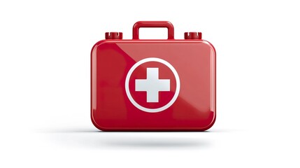 Obraz premium Scarlet First Aid Kit Icon Essential Medical Supplies Emergency Preparedness Healthcare Safety Symbol Readily Available Assistance Simple Design lowercase 