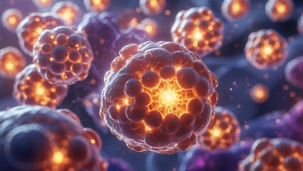 Vibrant energy of microscopic cells in close-up