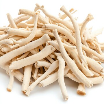 Fresh and dried white kwao krua (Pueraria mirifica) root, isolated on white background"
