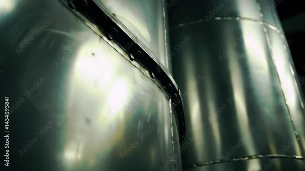 Poster abstract close-up of metal surface with chain reflection in dim light, highlighting texture and cont