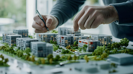Fototapeta premium Hands Planning Miniature City Model