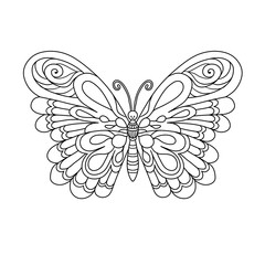 Fototapeta premium simple minimalism Isolated cute Butterfly line art design element and adult or kids for coloring book page black line butterfly for coloring book. Neat butterfly tattoo
