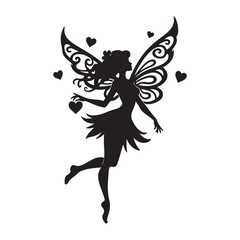 Silhouette of a girl with a butterfly - vector illustration