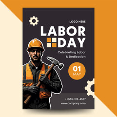 Labor Day poster featuring a construction worker illustration
