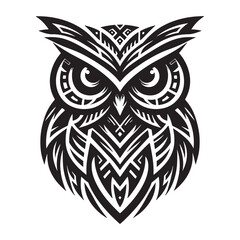 Ornamental Owl Drawing – Black and White Tribal Ink Style