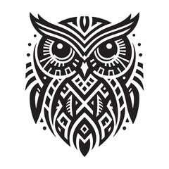 Ornamental Owl Drawing – Black and White Tribal Ink Style