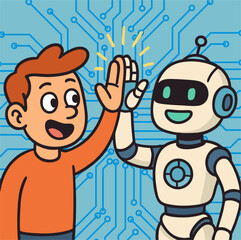 IA artificial intelligence Robot hands up man illustration