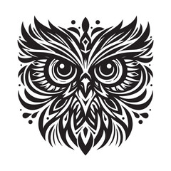 Ornamental Owl Drawing – Black and White Tribal Ink Style