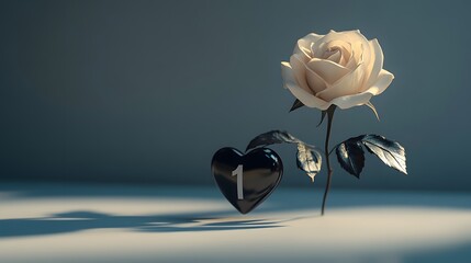 Thoughtful Visual Narrative in Minimalist Style Highlighting Grief with a Black Heart, White Rose, and a Singular Number One