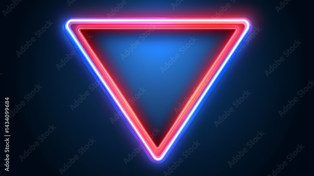 Poster Neon red and blue triangle is lit up against a dark background. The triangle is lit up in a way that it looks like it is glowing