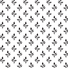 Seamless geometric abstract pattern with black and white leaf silhouette.