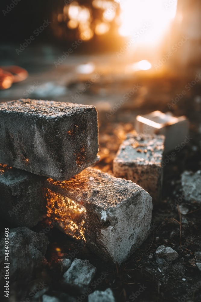Poster rustic charm of weathered bricks bathed in golden sunlight creating a warm and inviting atmosphere s