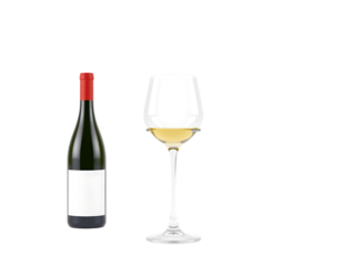 Wine bottle and glass of white wine on transparent background