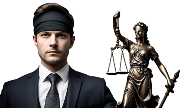 Lawyer In Suit Presenting Lady Justice Forward