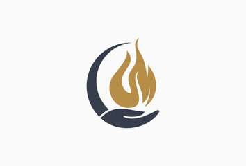 fire flames with hand logo design concept