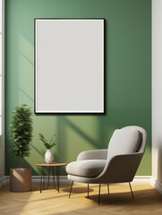 Canvas mockup in minimalist interior background with armchair and  decor.Front view. 3d rendering 
