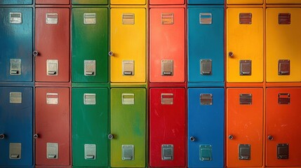 Colorful metal lockers in a row.