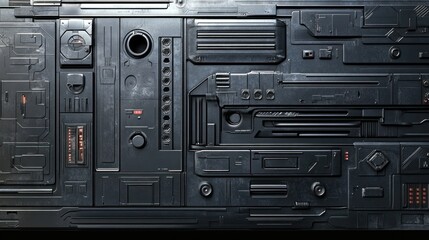 Dark futuristic metallic panel texture.