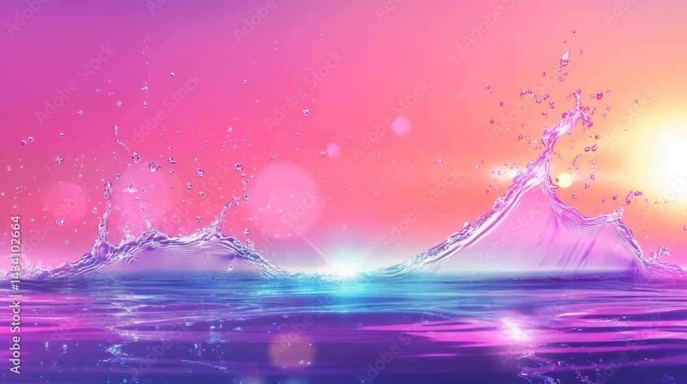 Aufkleber vivid water splash against a gradient sunset sky creating a dynamic and refreshing scene with vibran