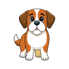 Cartoon saint bernard dog with fluffy tail and bright smile vector illustration isolated on white background
