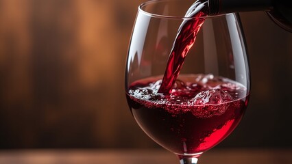 Red wine pouring into glass, elegant pour, National Wine Day celebration