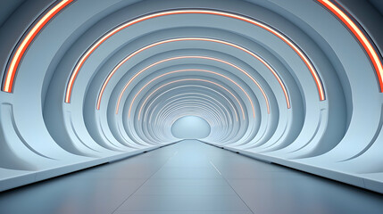 Obraz premium Futuristic Subway Station Tunnel: Abstract White and Orange Neon Lights Background