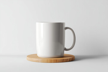 Obraz premium White mug on wooden stand mockup
