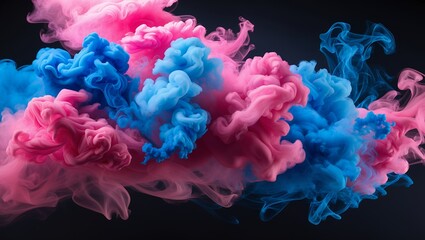 Fototapeta premium Vivid pink and blue smoke swirls on black