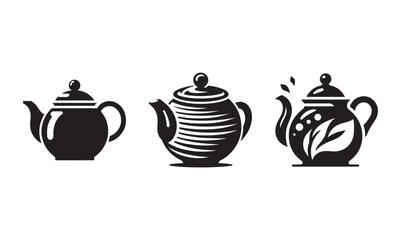 Collection of teapot illustrations in solid black vector