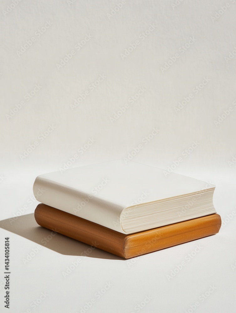 Poster serene stack of books in minimalist composition on neutral background evoking calm and focus for stu