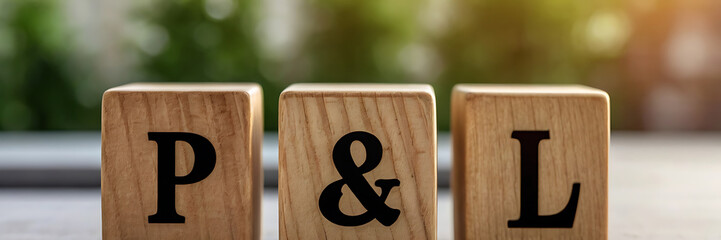 Profit and Loss Concept with Wooden Blocks Displaying P&L, business finance, accounting, bookkeeping, profit margin, revenue management, financial statement, loss calculation, business growth.
