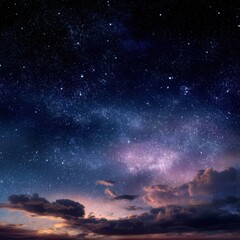 Fototapeta premium Captivating celestial vista featuring a vibrant milky way galaxy adorned with countless stars above dramatic clouds at twilight hour