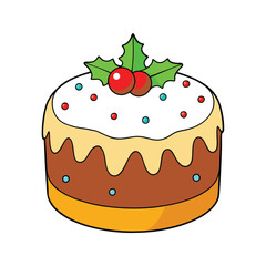 Christmas cake with festive icing and colorful star patterns Vector illustration isolated on white background