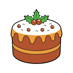 Christmas dessert cake with red berries and green leaves Vector illustration isolated on white background