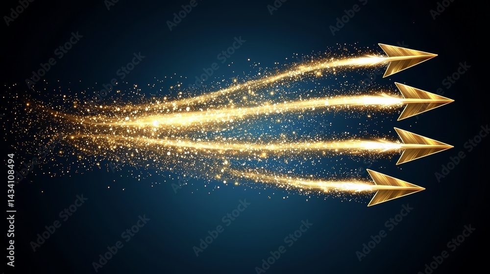 Aufkleber Series of golden arrows are flying through the air, creating a sense of movement and energy. The image conveys a feeling of progress and advancement