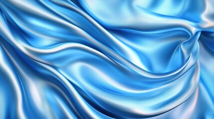 Abstract blue silk fabric waves, elegant flowing textile texture.