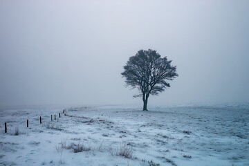 Stunning solitary tree in winter fog art piece  
