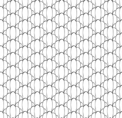 Seashells close up seamless pattern. Vector graphic line ink Summer pattern of sea scallop for wrapping paper, wallpaper, notebook cover. Coloring Sheet for Stress Relief and Relaxation