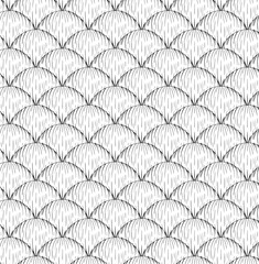 Seashell seamless pattern close up. Vector graphic line ink illustration for package, vacation design, fabric and textile. banners, print for fabric, labels, t-shirt printing.